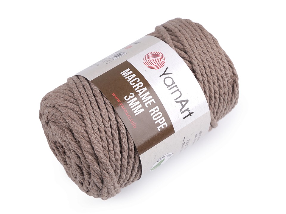 Příze Macrame Rope 3 mm 250 g - rozčesávací - hnědá přírodní