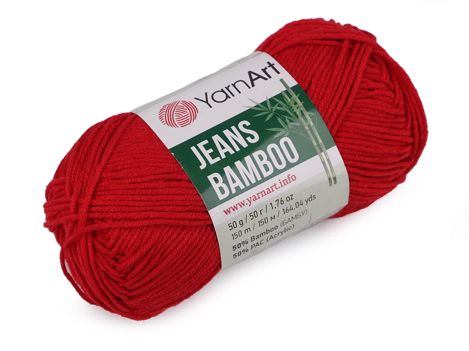 Pletací příze Jeans Bamboo červená 50 g