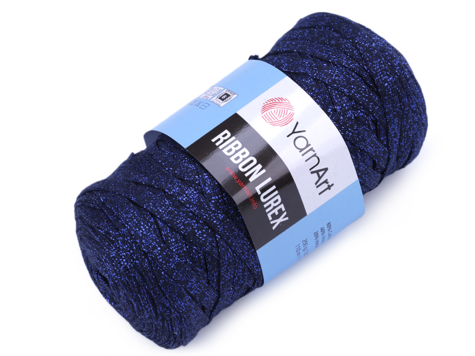 Špagety ploché Ribbon lurex modrá berlínská 290 g YarnArt