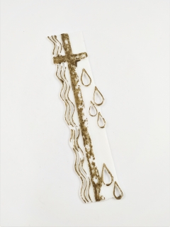 Vosková ozdoba kříž starozlatý 3,5 x 16 cm