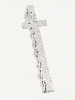 Vosková ozdoba kříž stříbrný 3,5 x 20 cm