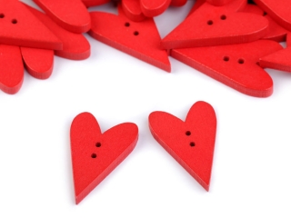Dřevěný dekorační knoflík srdce - červený